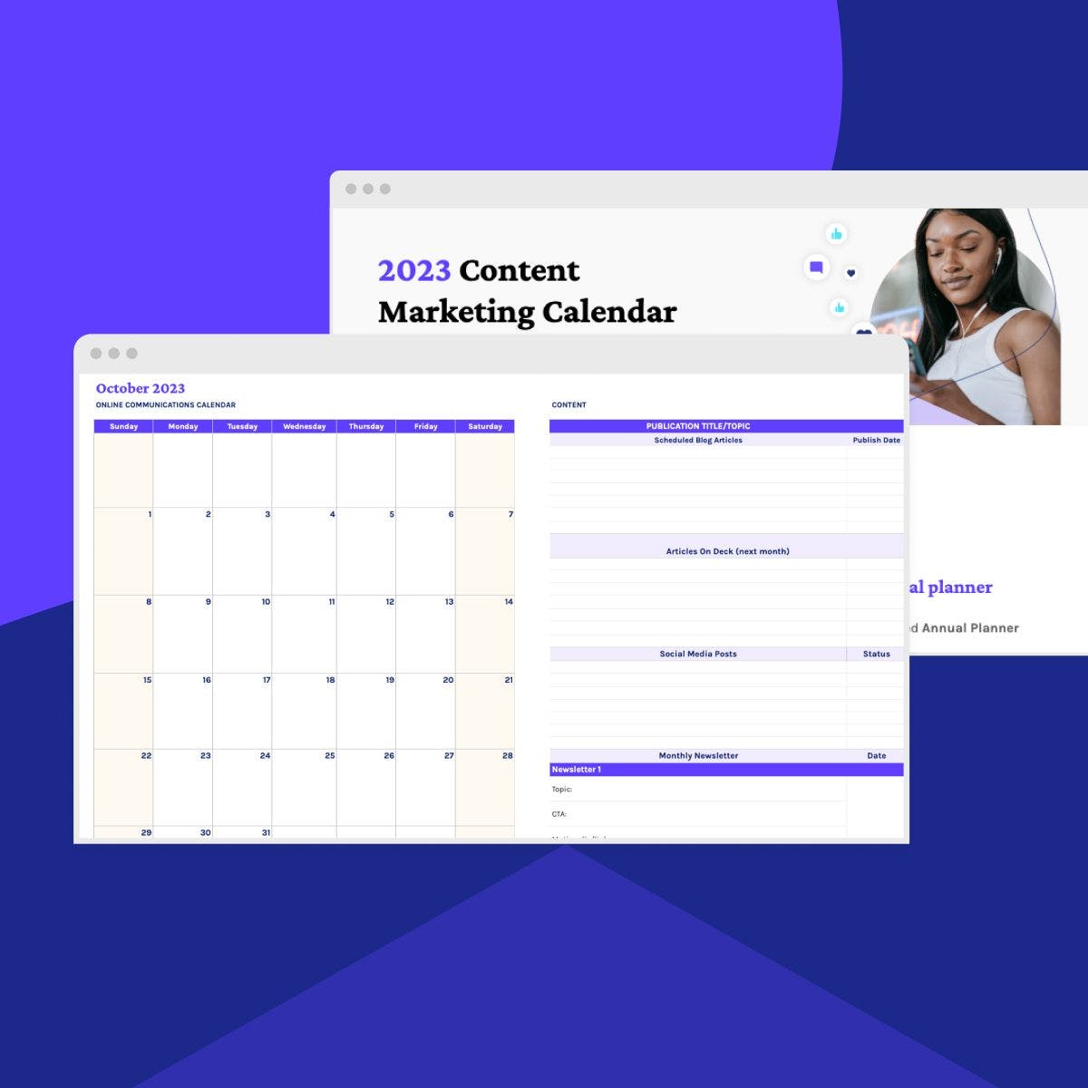 example preview of 2023 content marketing calendar template