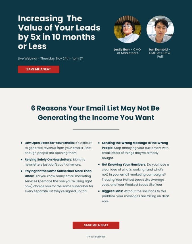 two host webinar landing page template from leadpages