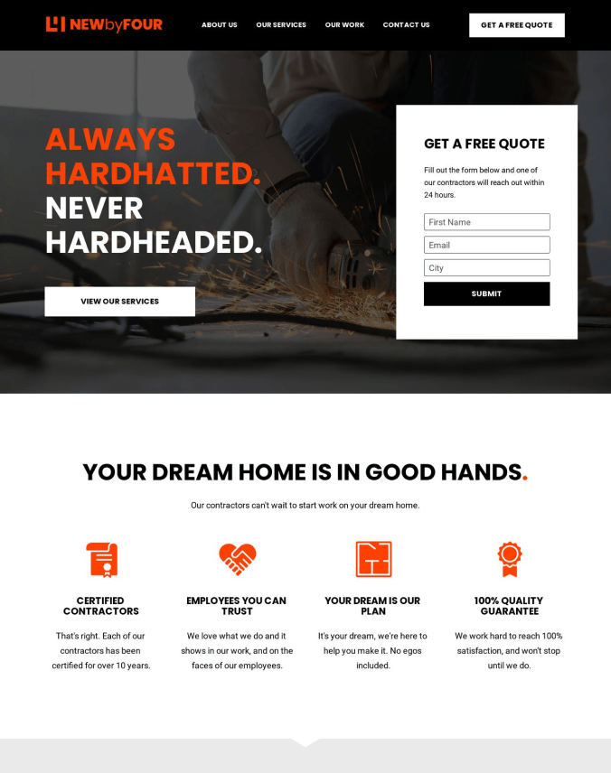 dark bold website template with intake form